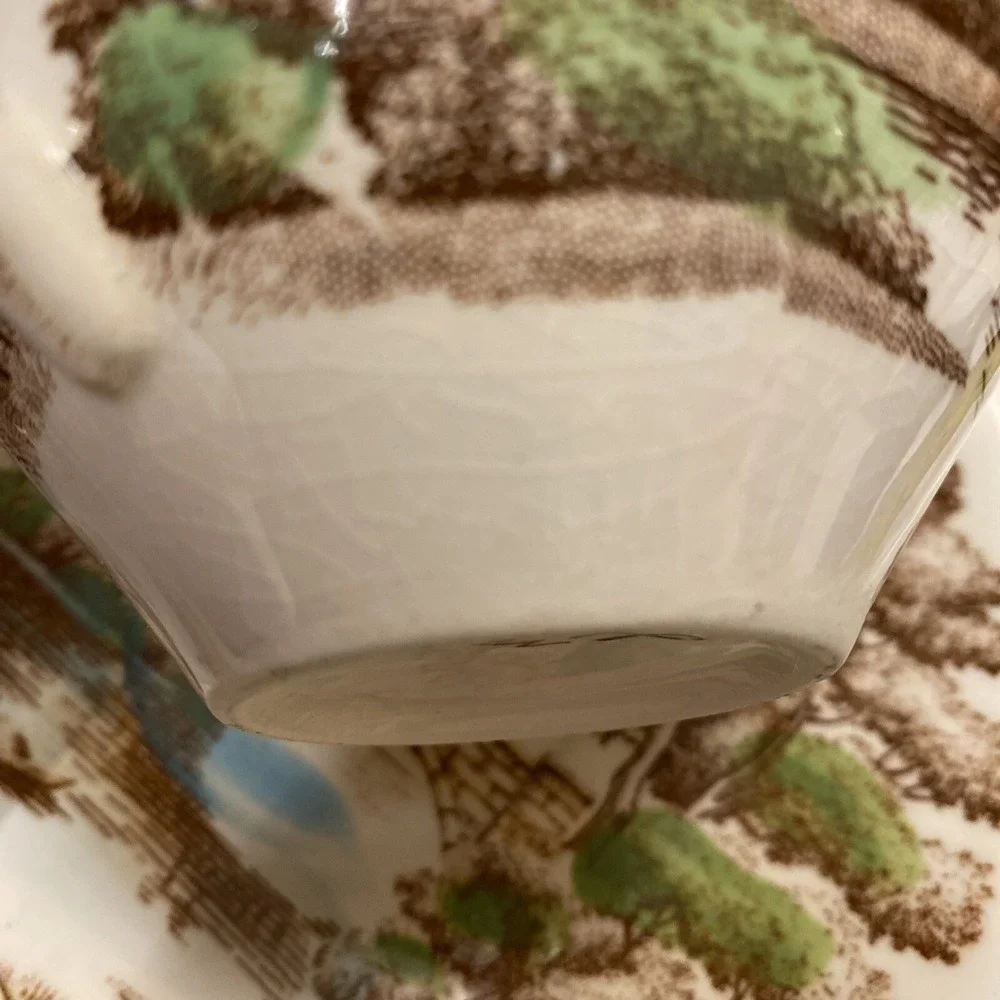 VNTG Nasco Holiday Water Canal Bridge Scene Cup Saucer Set Japan Made PreOwned